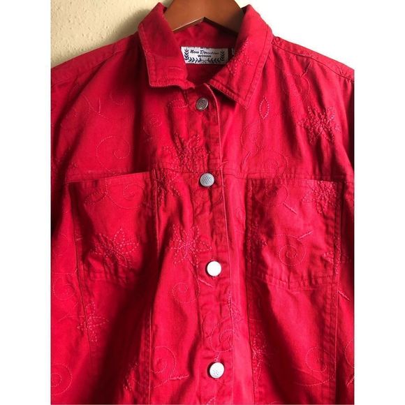 New Direction Womens Embroidered Jacket Solid Red Size 1X - Picture 5 of 12